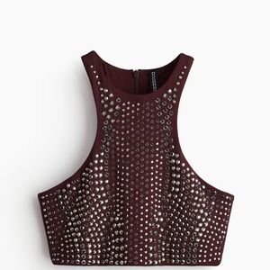 Studded Burgundy Crop Top